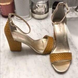 Lily Pulitzer straw block heel